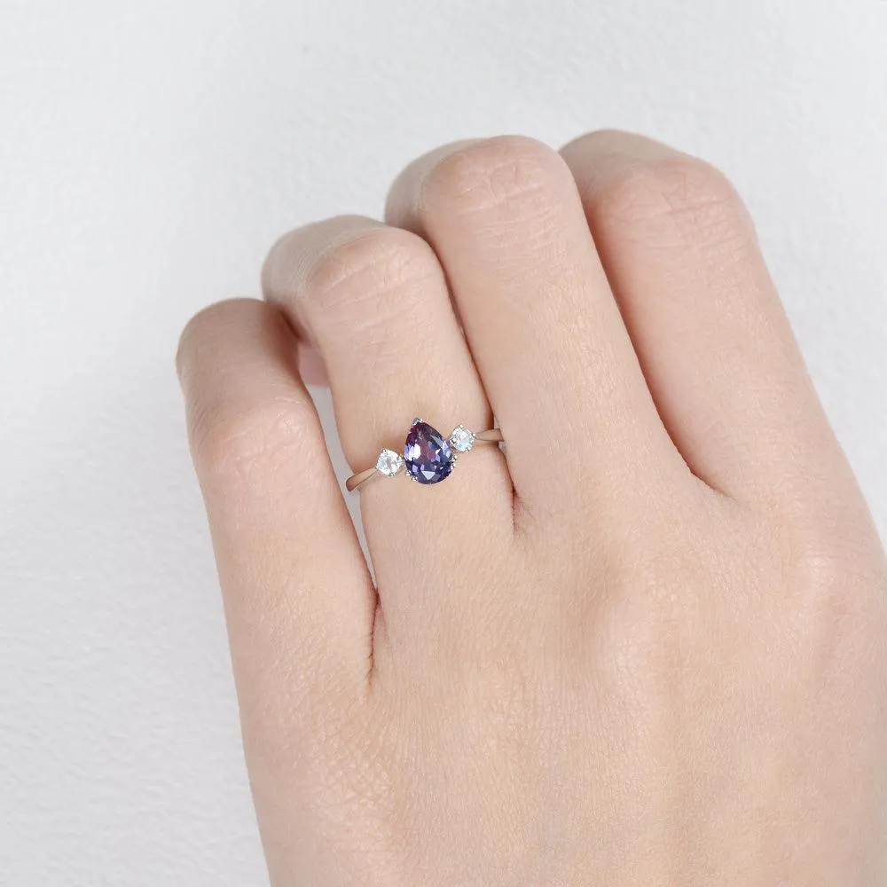 Lab Alexandrite & Moonstone White Gold Ring