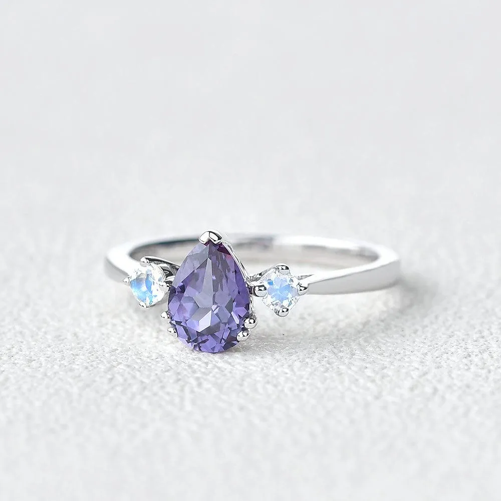 Lab Alexandrite & Moonstone White Gold Ring