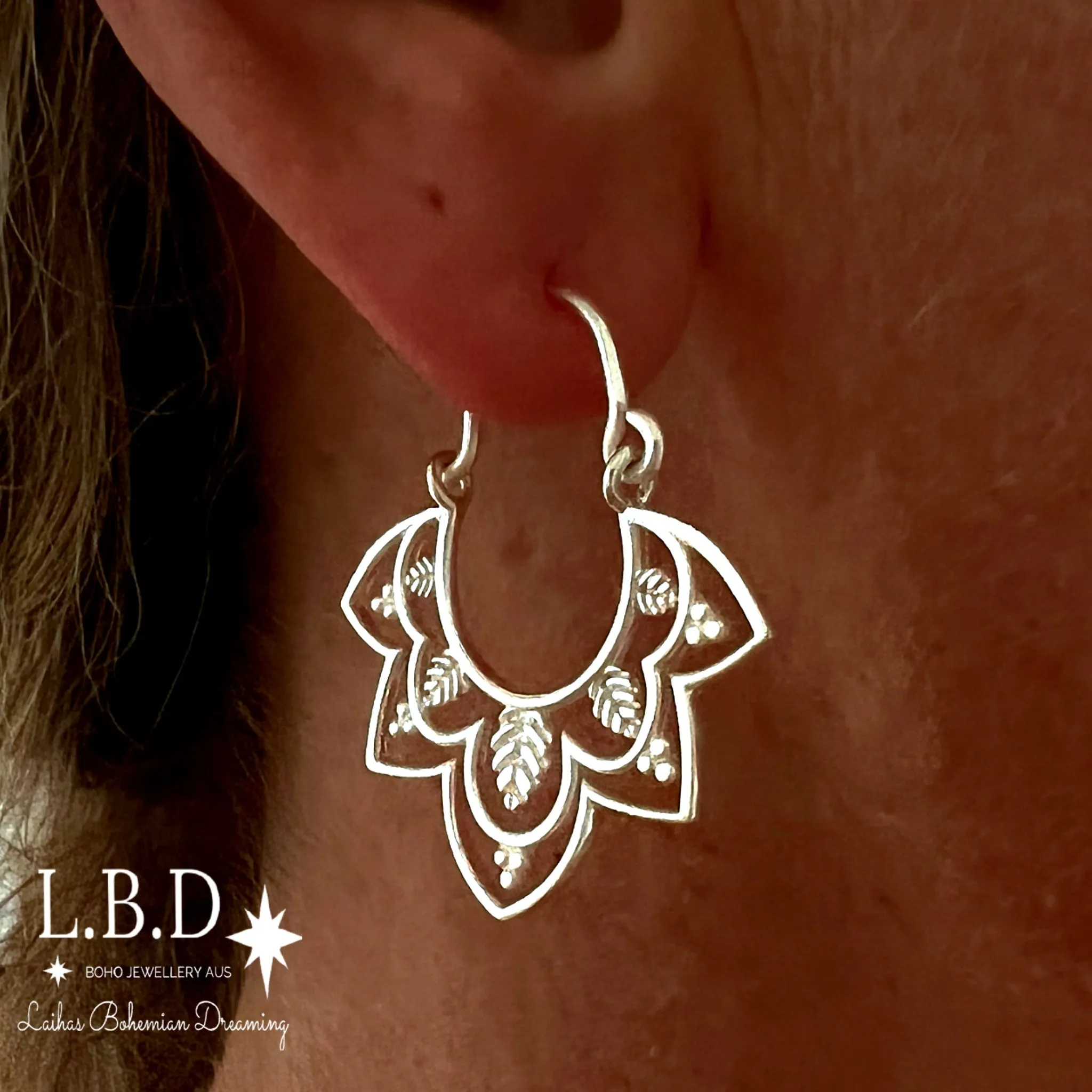Laihas Prestige Daisly Boho Sterling Silver Hoop Earrings