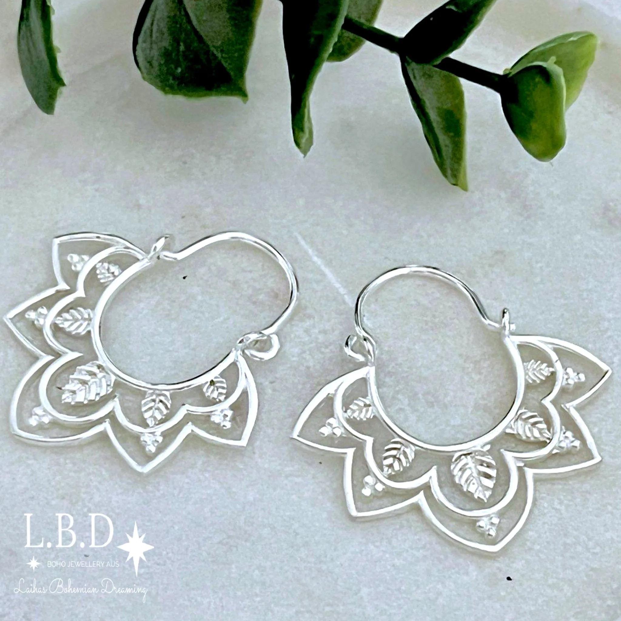Laihas Prestige Daisly Boho Sterling Silver Hoop Earrings