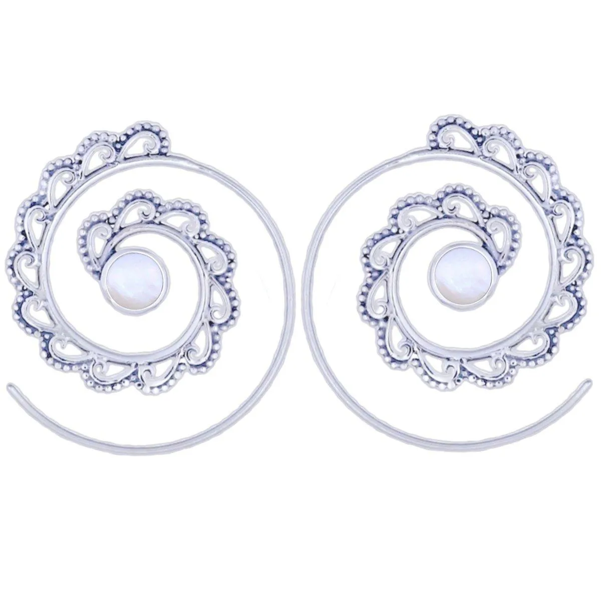 Laihas Spiral Hoop Style Sterling Silver Mother Of Pearl Earrings