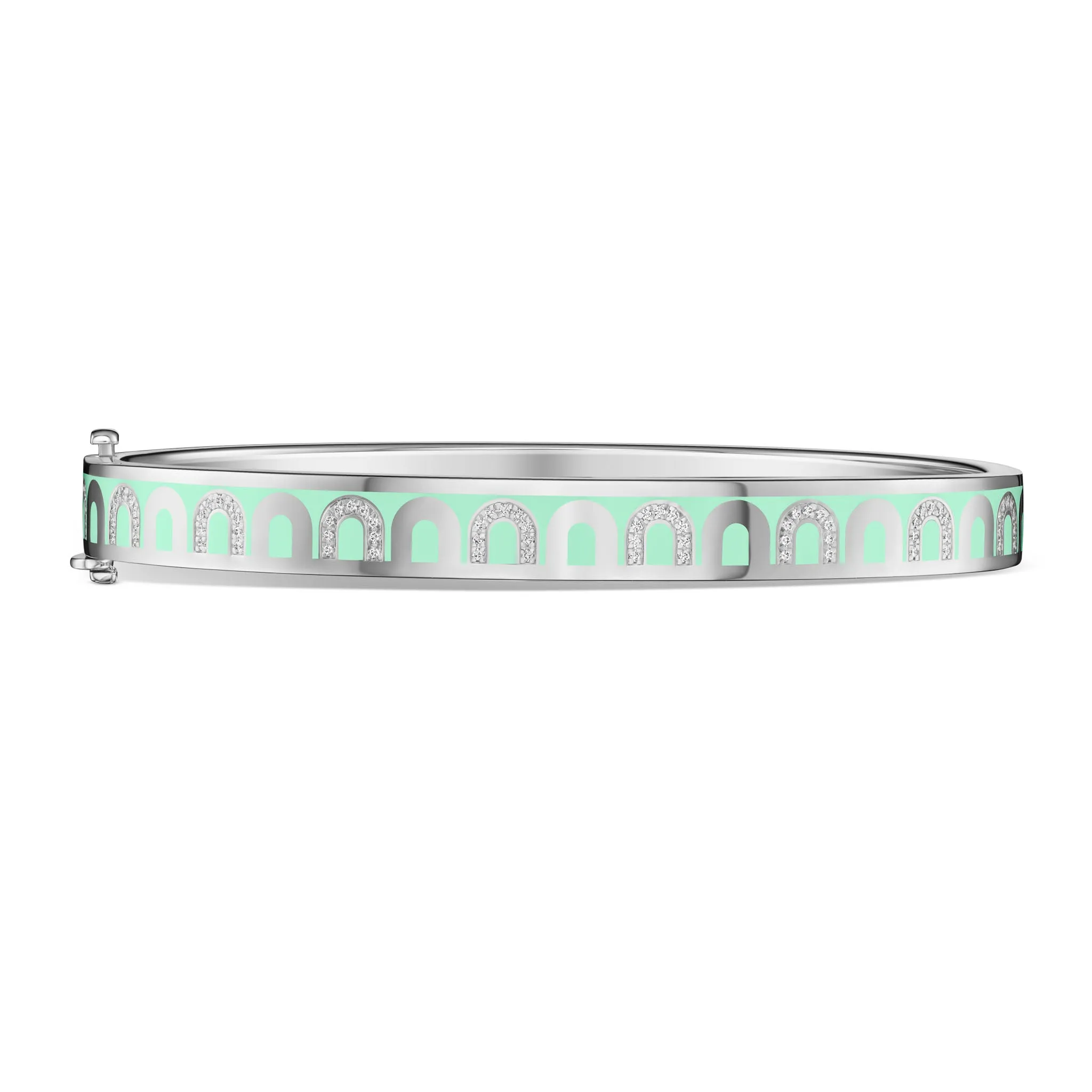 L'Arc de DAVIDOR Bangle PM, 18k White Gold with Lacquered Ceramic and Colonnato Diamonds