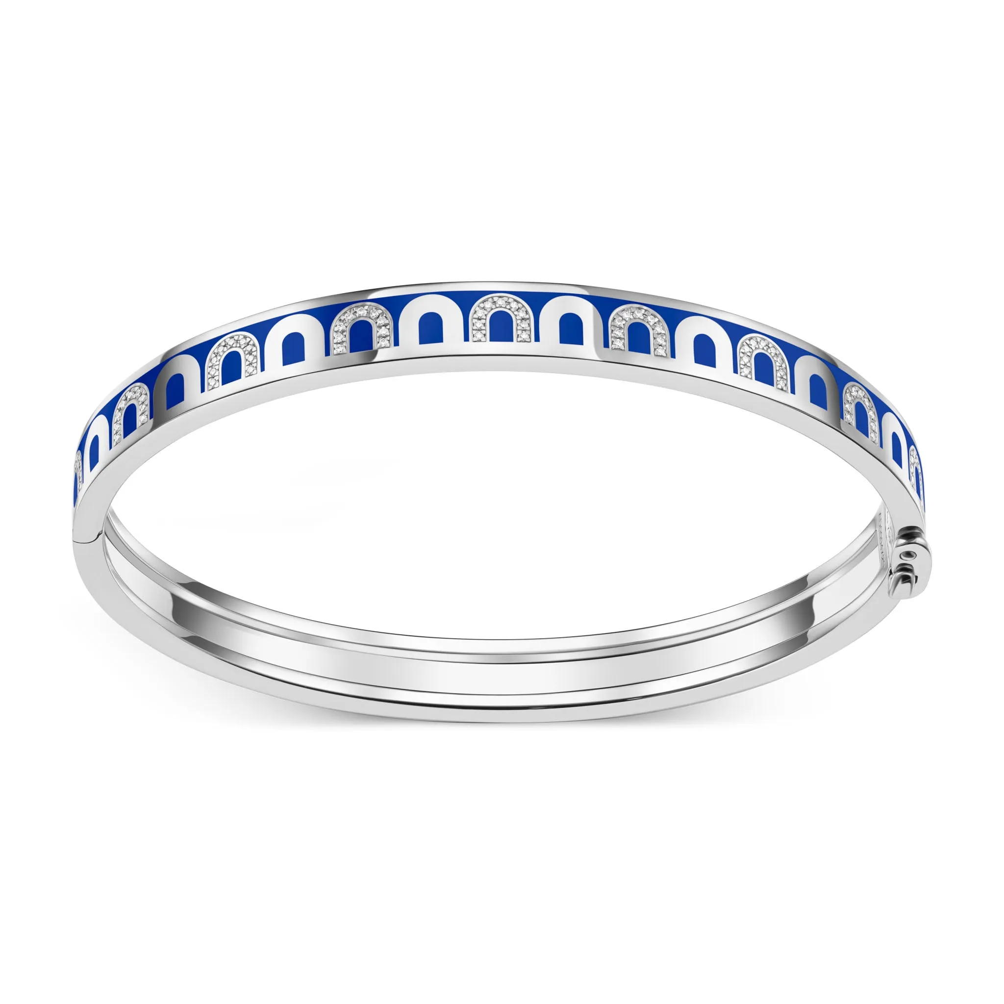 L'Arc de DAVIDOR Bangle PM, 18k White Gold with Lacquered Ceramic and Colonnato Diamonds