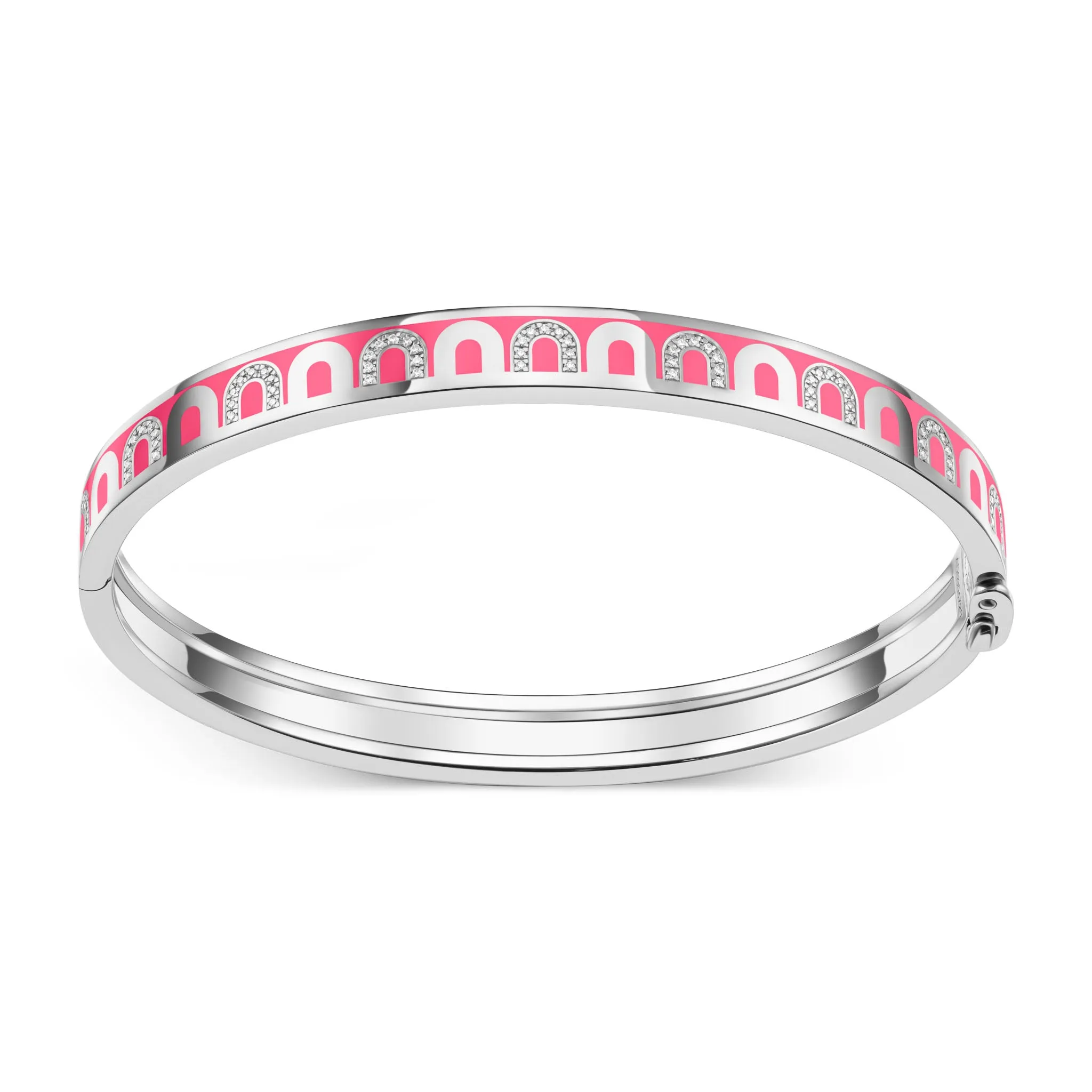 L'Arc de DAVIDOR Bangle PM, 18k White Gold with Lacquered Ceramic and Colonnato Diamonds