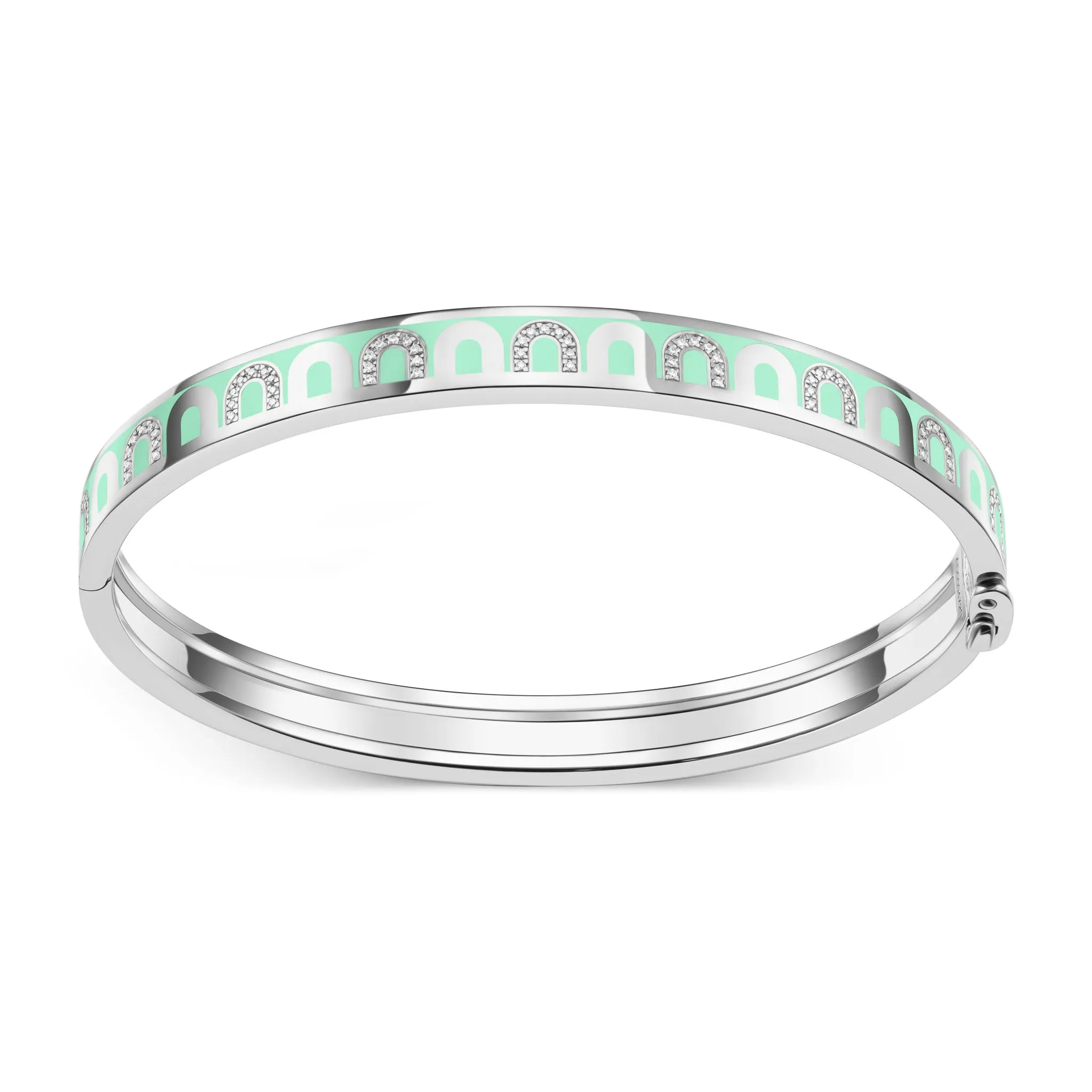 L'Arc de DAVIDOR Bangle PM, 18k White Gold with Lacquered Ceramic and Colonnato Diamonds