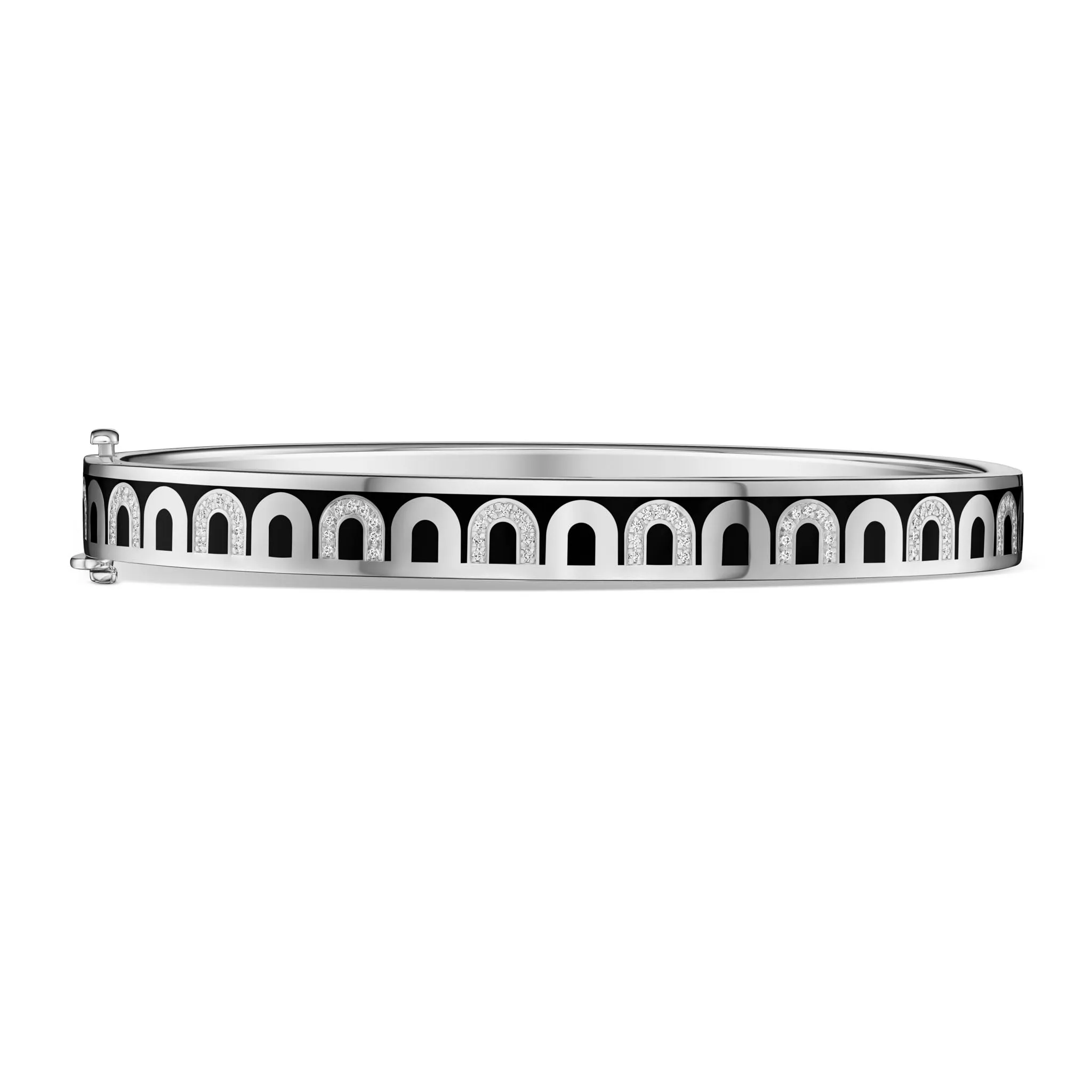 L'Arc de DAVIDOR Bangle PM, 18k White Gold with Lacquered Ceramic and Colonnato Diamonds