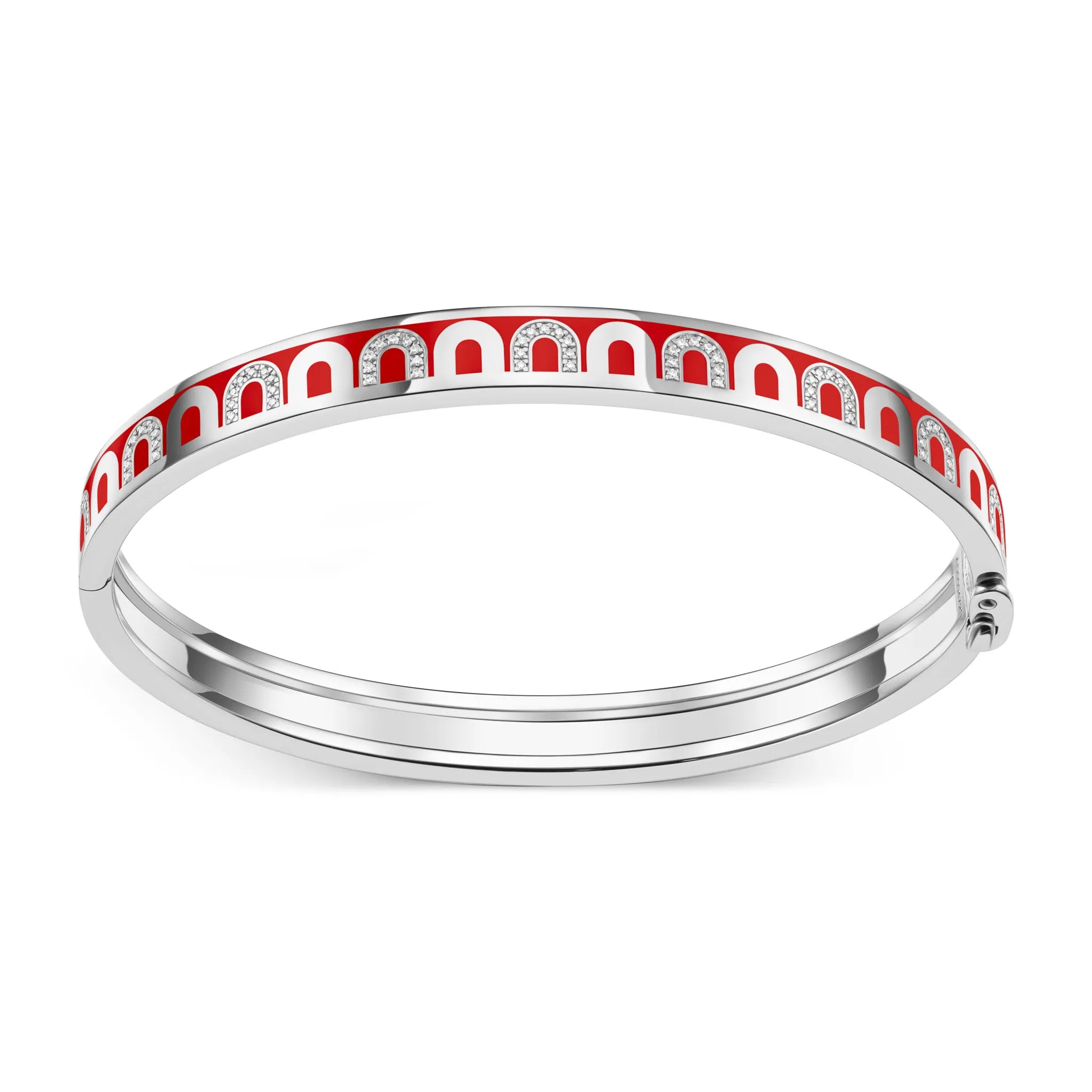 L'Arc de DAVIDOR Bangle PM, 18k White Gold with Lacquered Ceramic and Colonnato Diamonds