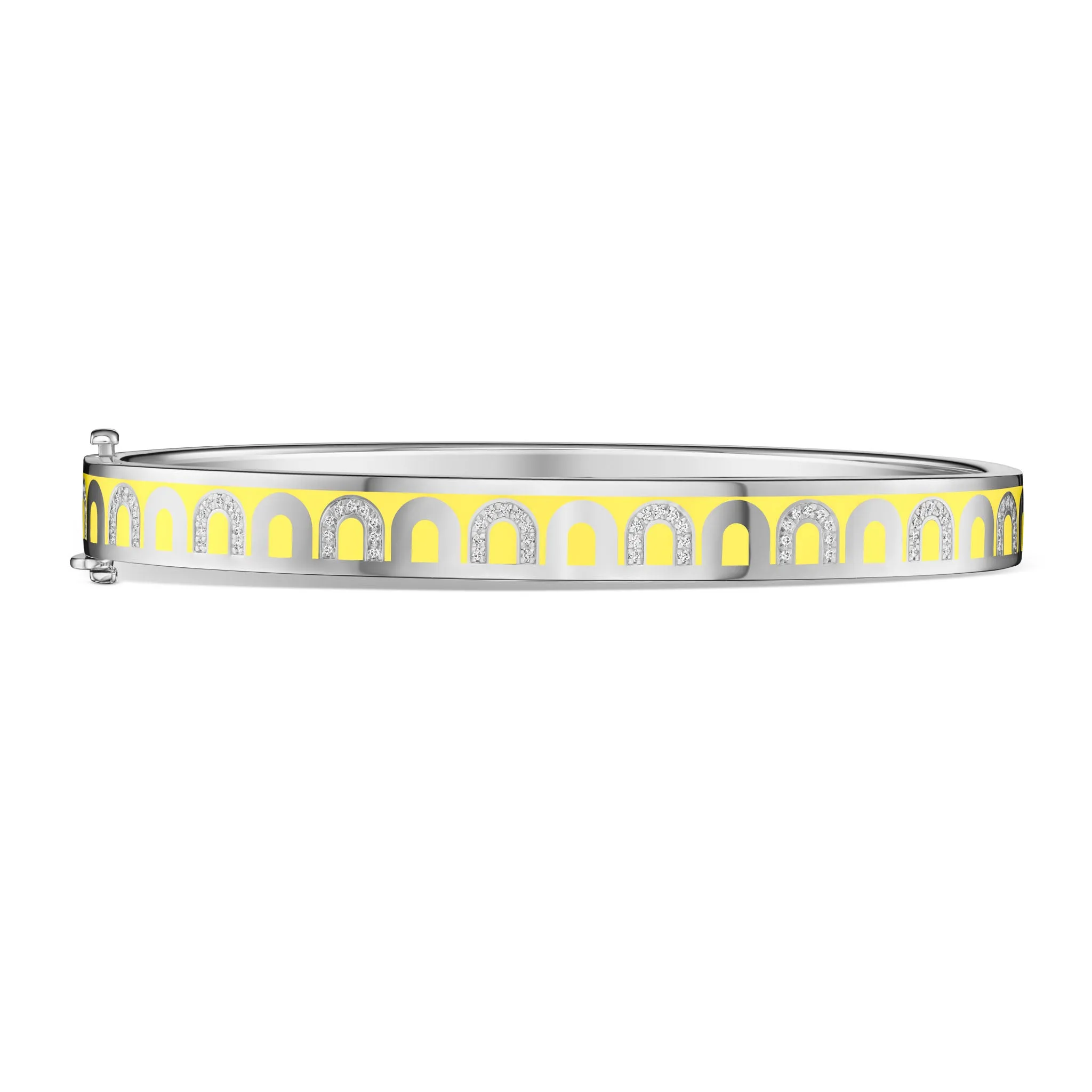 L'Arc de DAVIDOR Bangle PM, 18k White Gold with Lacquered Ceramic and Colonnato Diamonds