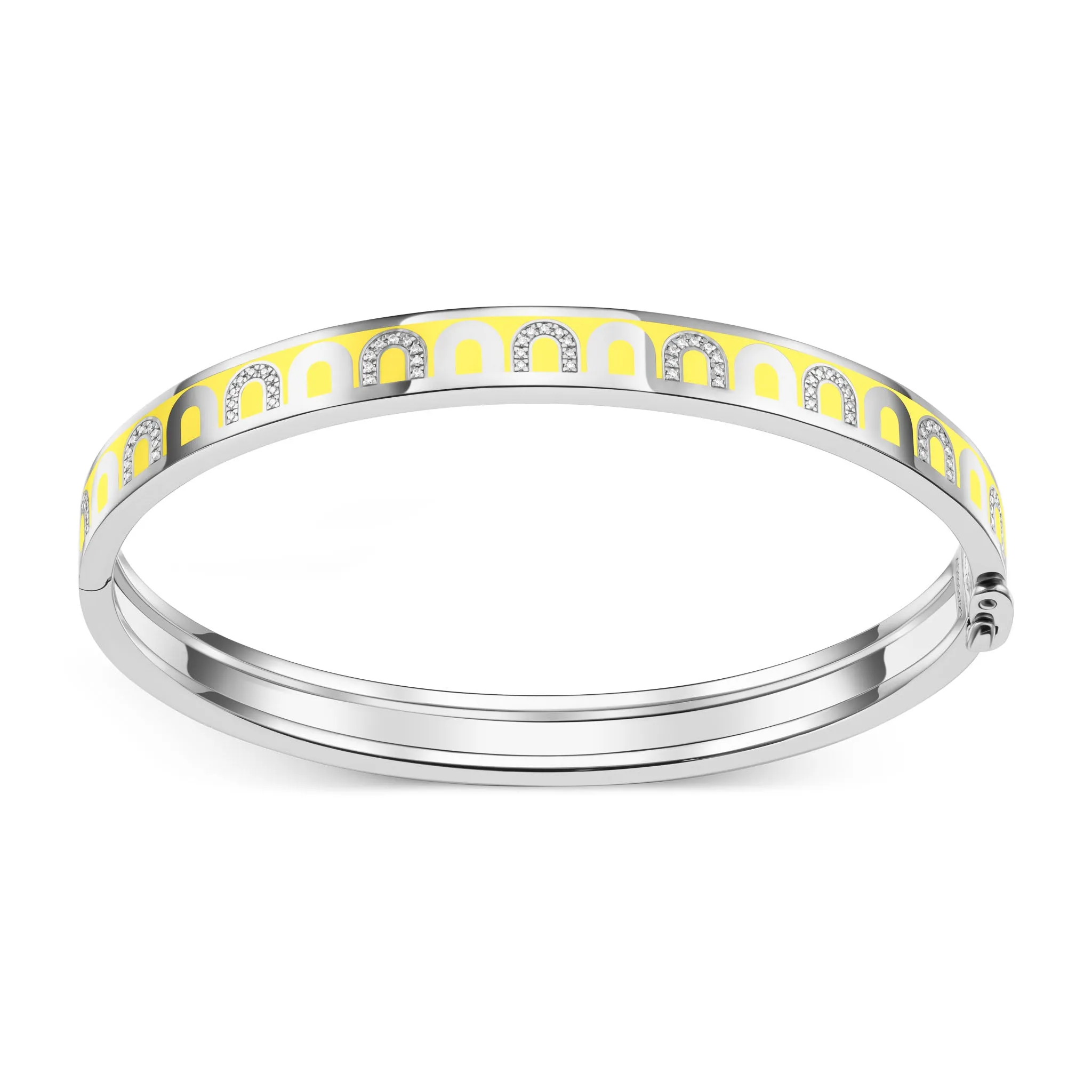 L'Arc de DAVIDOR Bangle PM, 18k White Gold with Lacquered Ceramic and Colonnato Diamonds