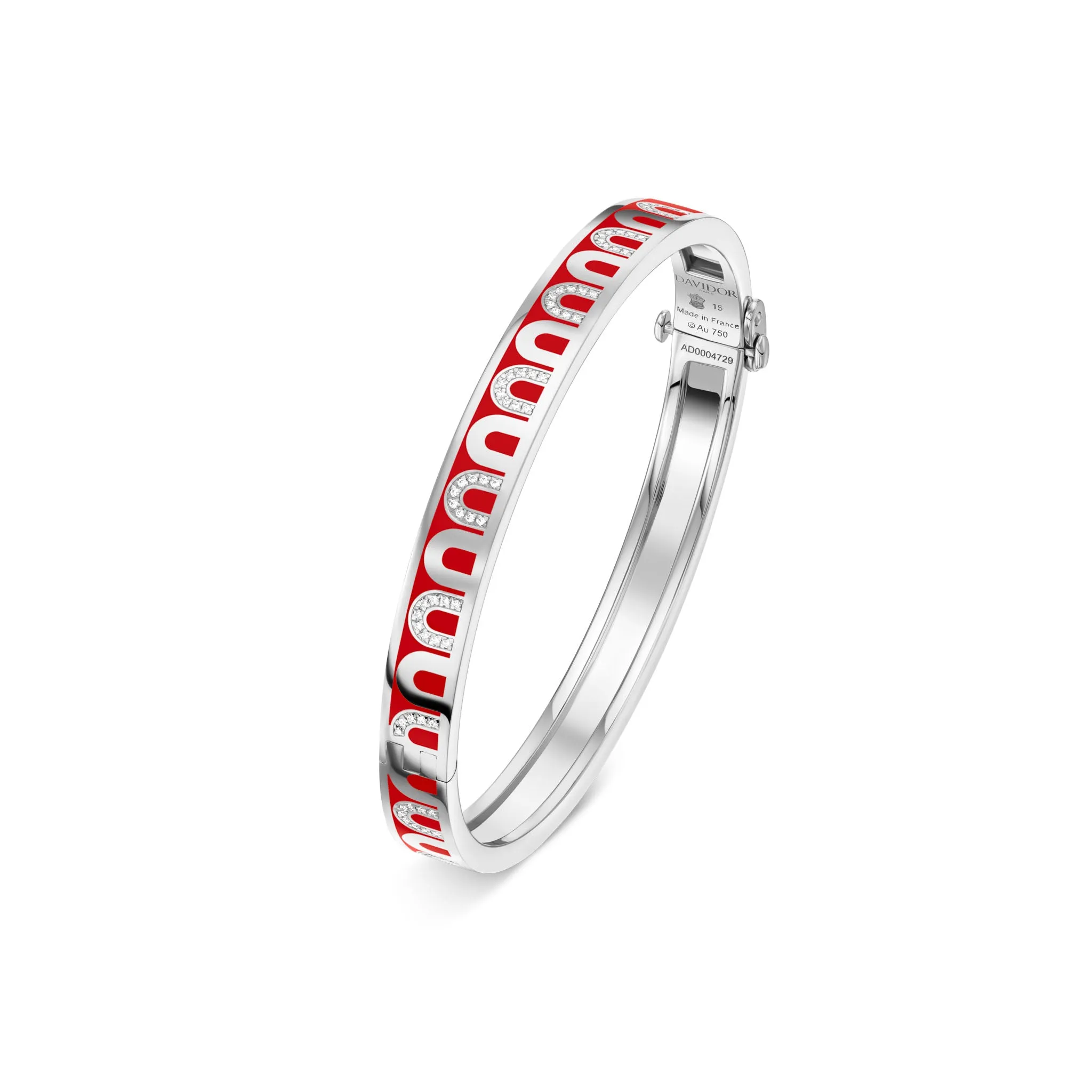 L'Arc de DAVIDOR Bangle PM, 18k White Gold with Lacquered Ceramic and Colonnato Diamonds