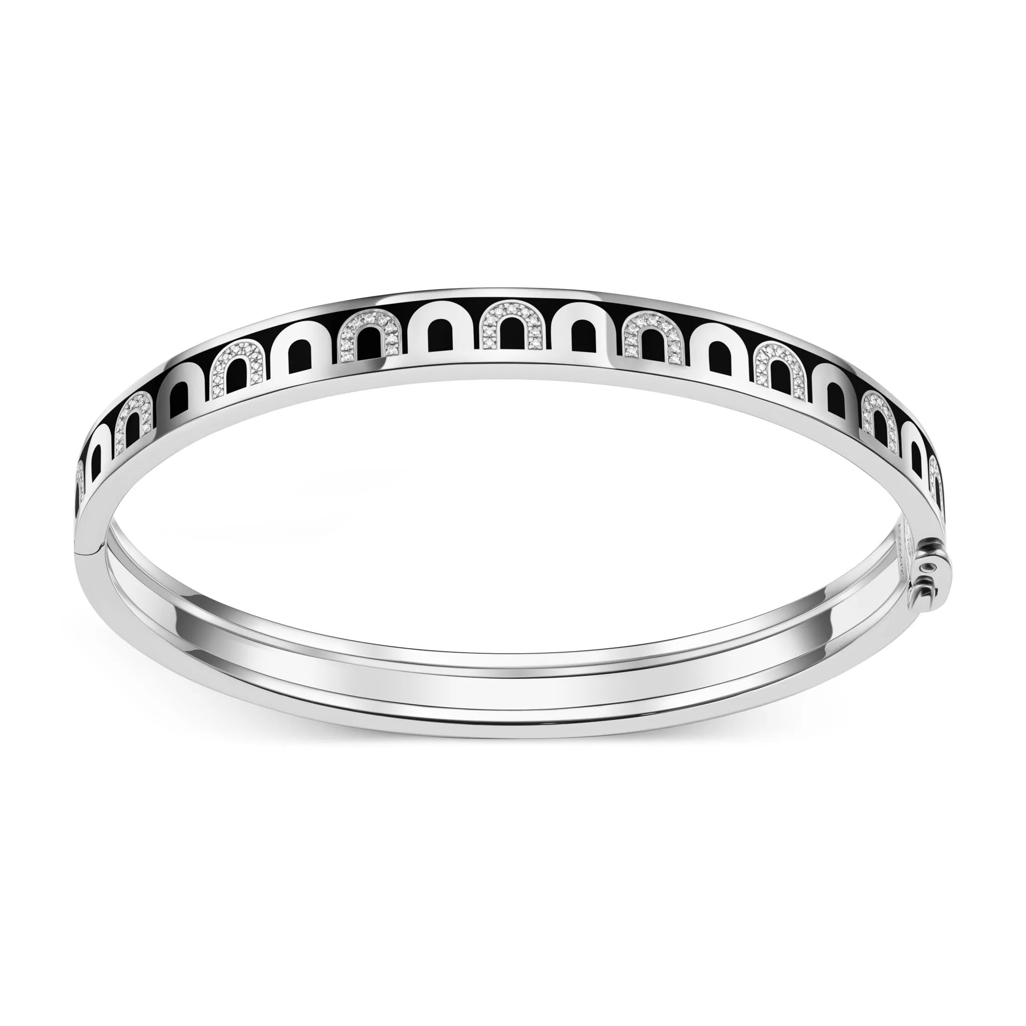L'Arc de DAVIDOR Bangle PM, 18k White Gold with Lacquered Ceramic and Colonnato Diamonds