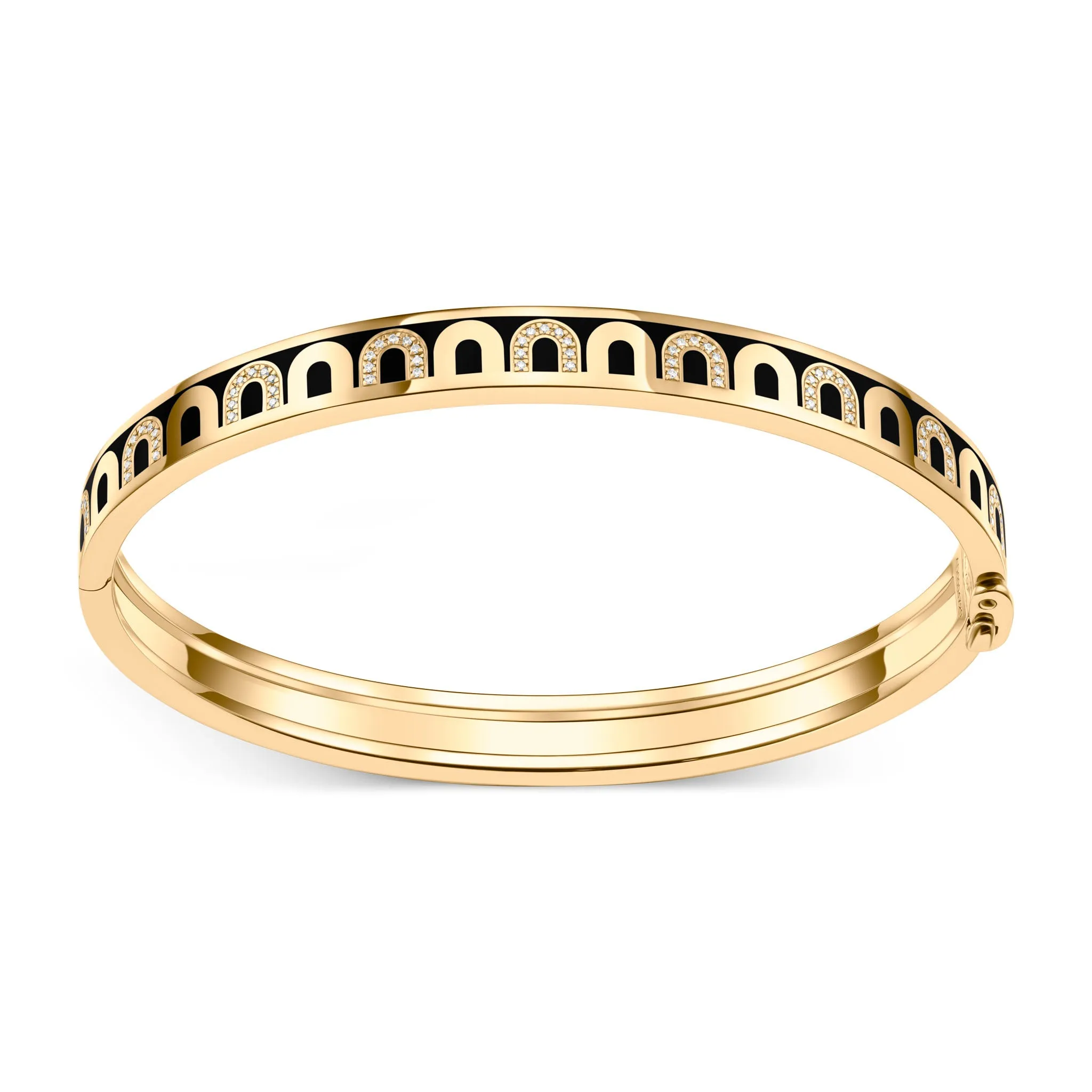 L'Arc de DAVIDOR Bangle PM, 18k Yellow Gold with Lacquered Ceramic and Colonnato Diamonds