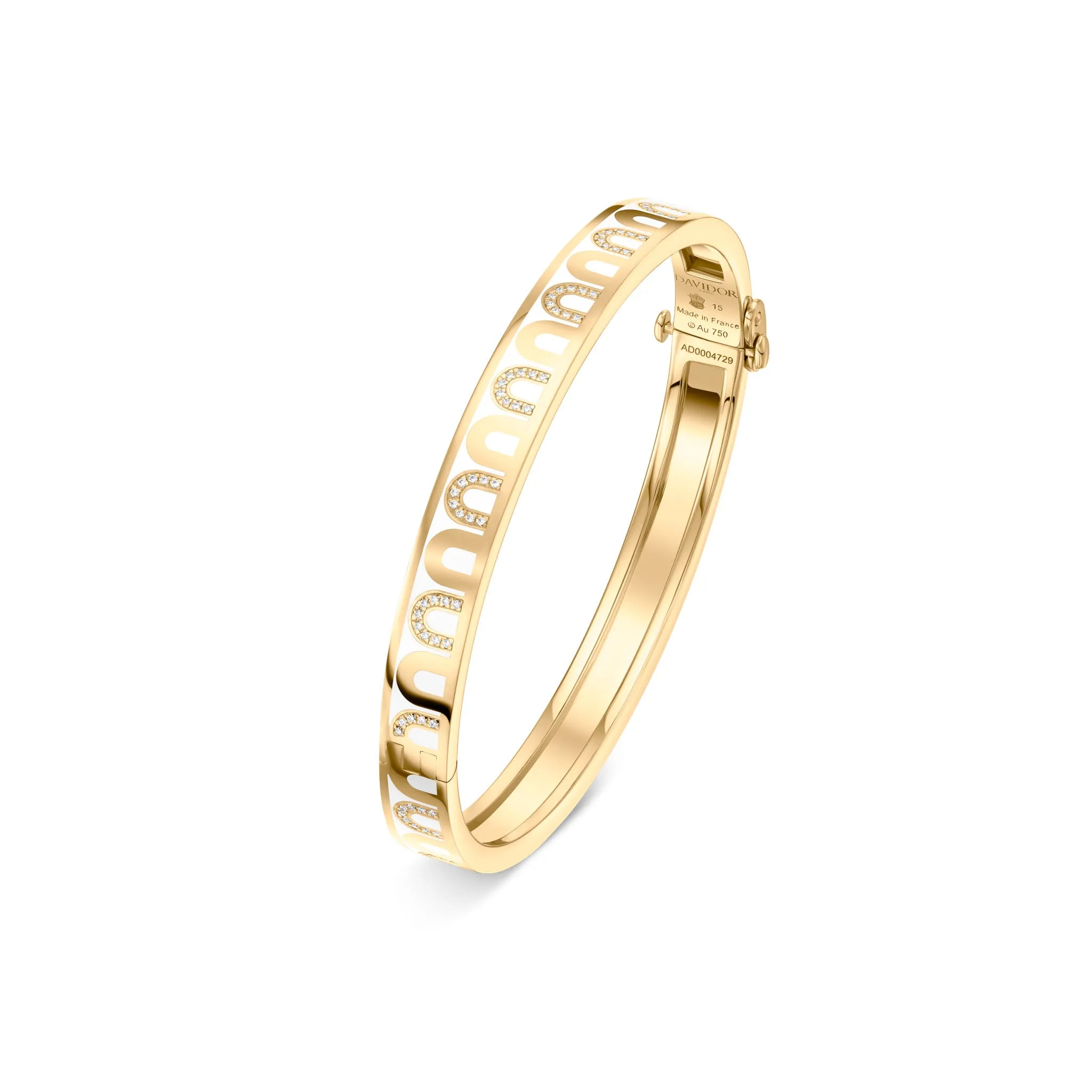 L'Arc de DAVIDOR Bangle PM, 18k Yellow Gold with Lacquered Ceramic and Colonnato Diamonds