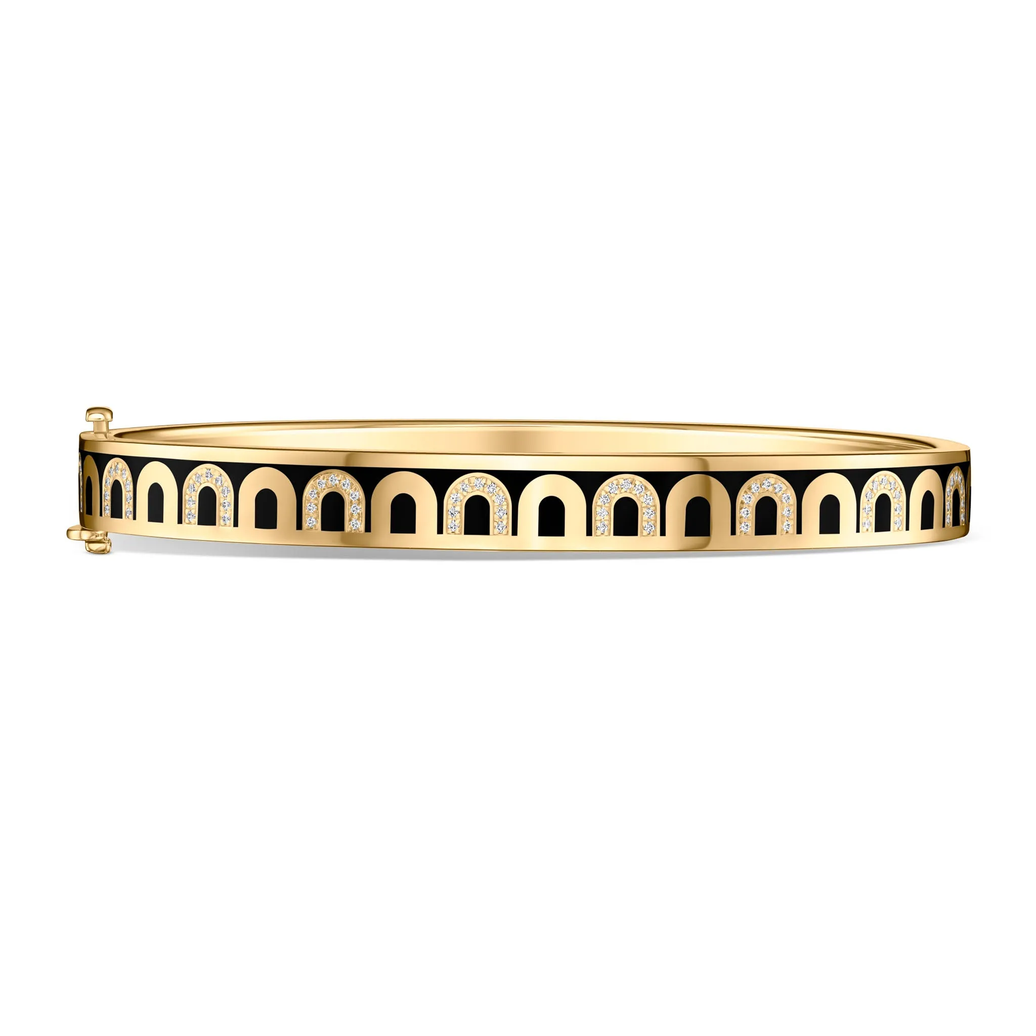 L'Arc de DAVIDOR Bangle PM, 18k Yellow Gold with Lacquered Ceramic and Colonnato Diamonds