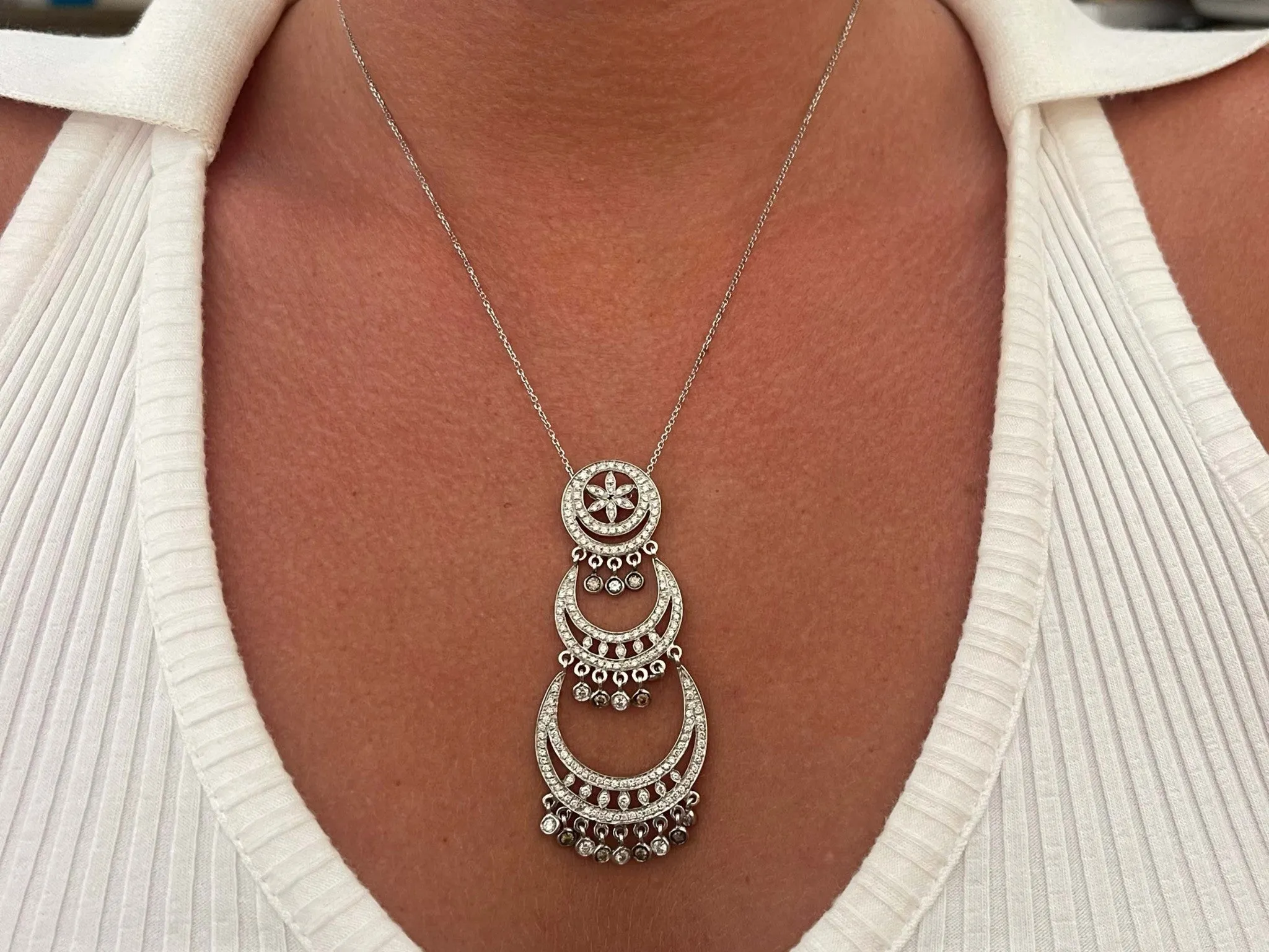 Large Drop Pendant with White and Chocolate Diamonds in 18k White Gold