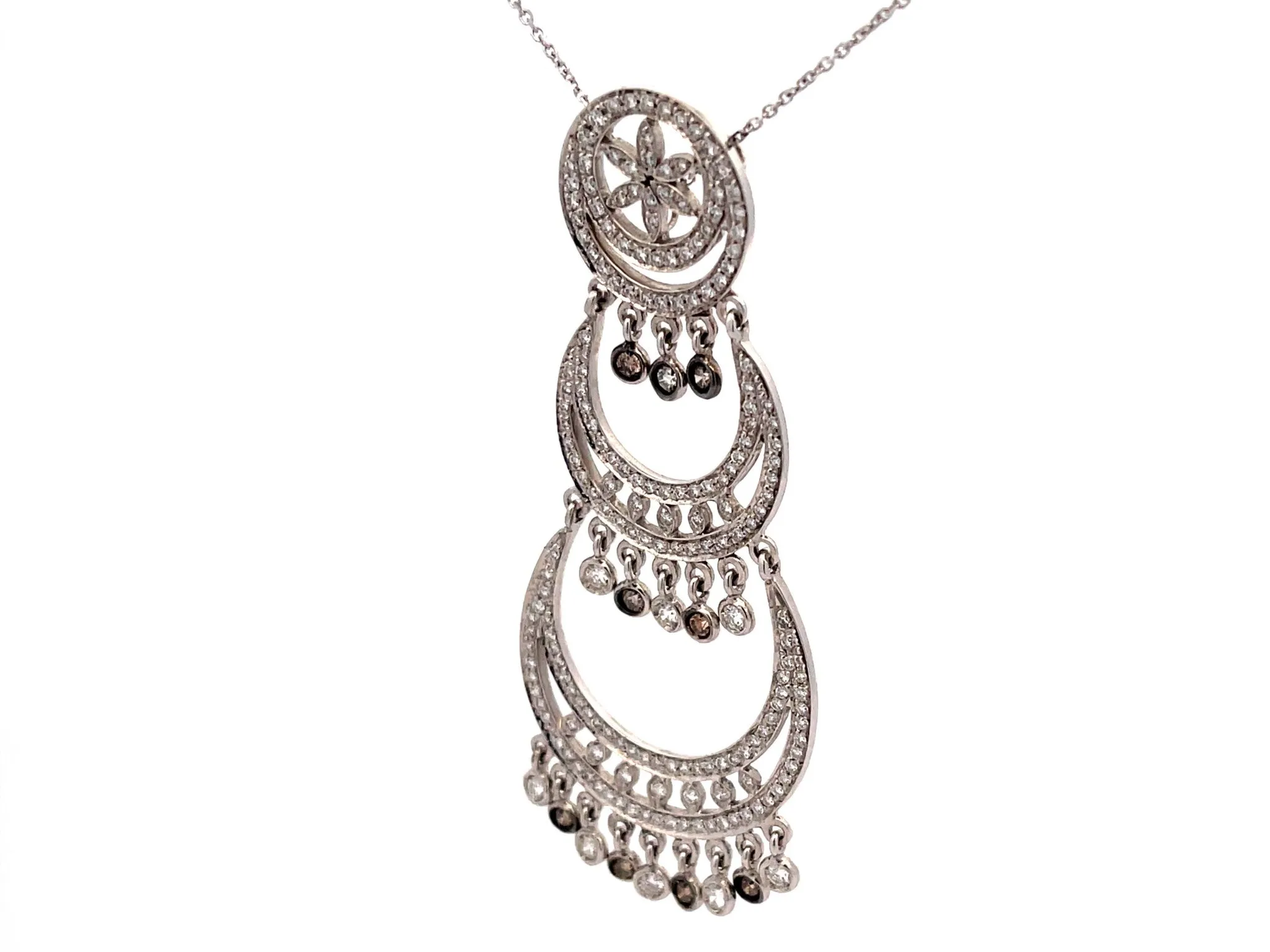 Large Drop Pendant with White and Chocolate Diamonds in 18k White Gold