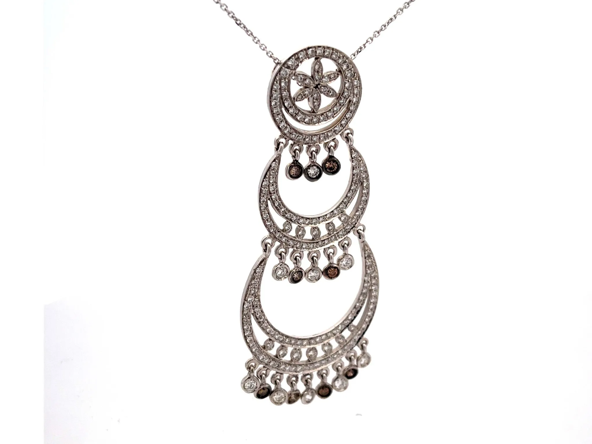 Large Drop Pendant with White and Chocolate Diamonds in 18k White Gold