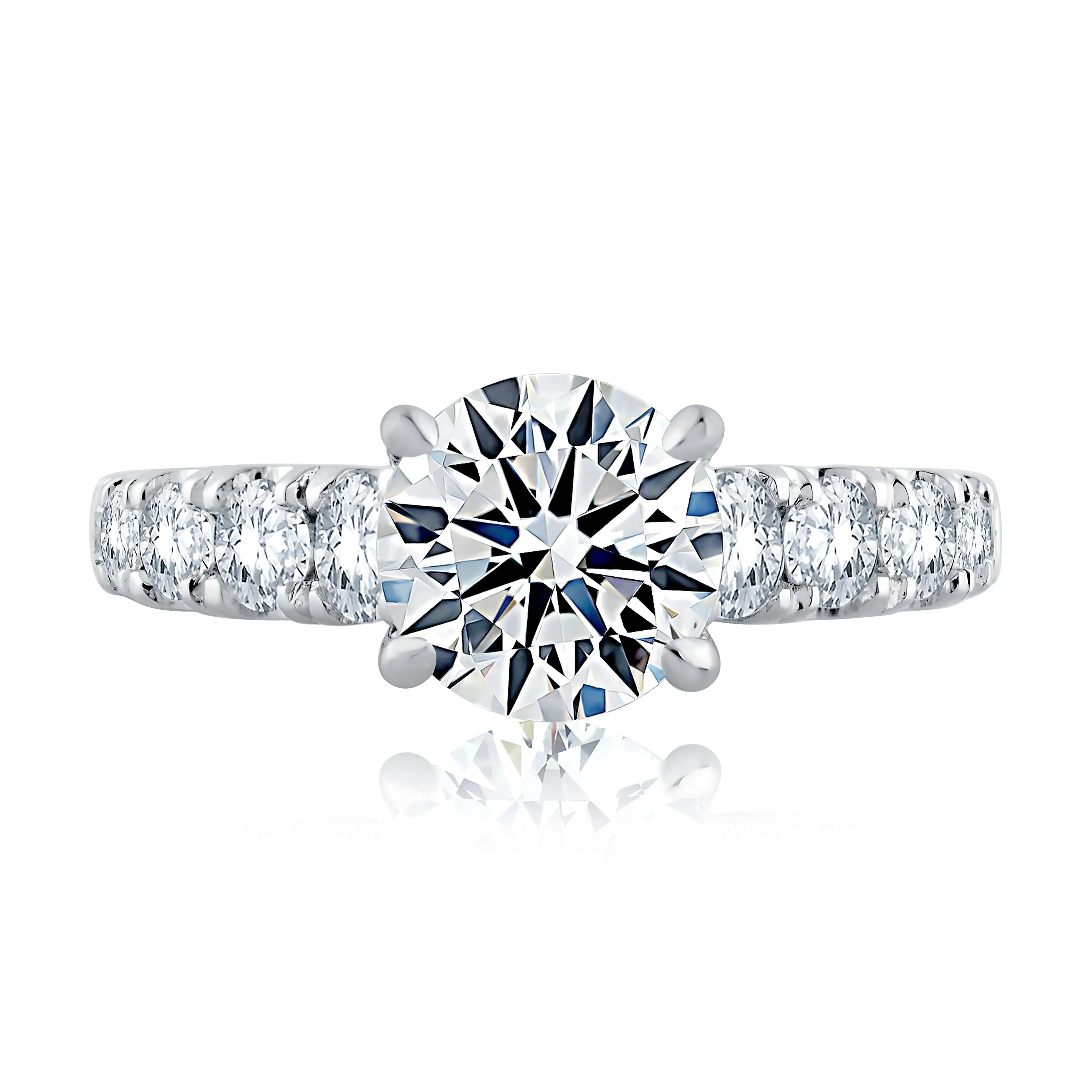 Large Melee Round Center Solitaire Signature Shank Engagement Ring
