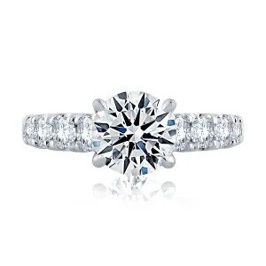 Large Melee Round Center Solitaire Signature Shank Engagement Ring