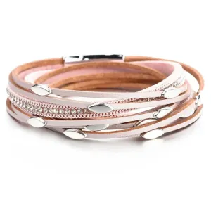 Leaf Charm Pink Leather Bracelets for Women Men  Crystal Chain Boho Multilayer Wrap Bracelet Femme Jewelry