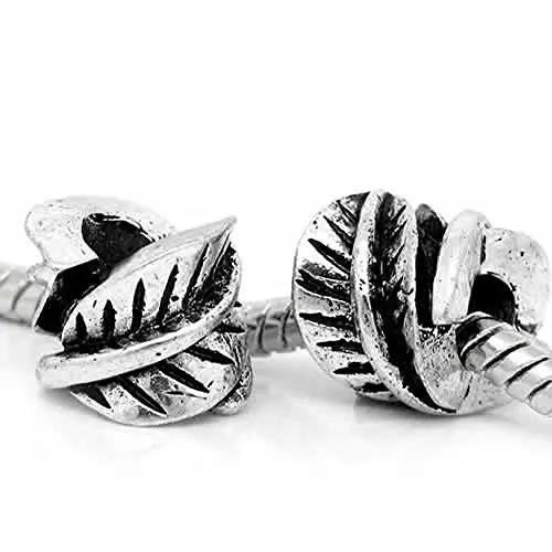 Leaf Design Charm European Bead Compatible for Most European Snake Chain Bracelet