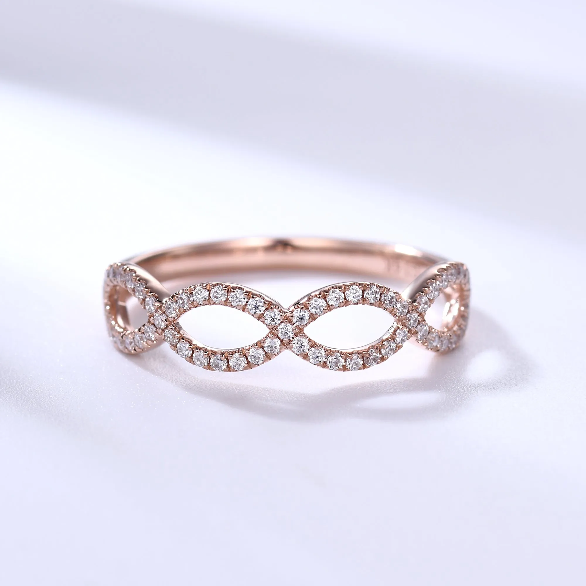 Loop Diamond Wedding Ring Rose Gold Infinity Moissanite Wedding Bands