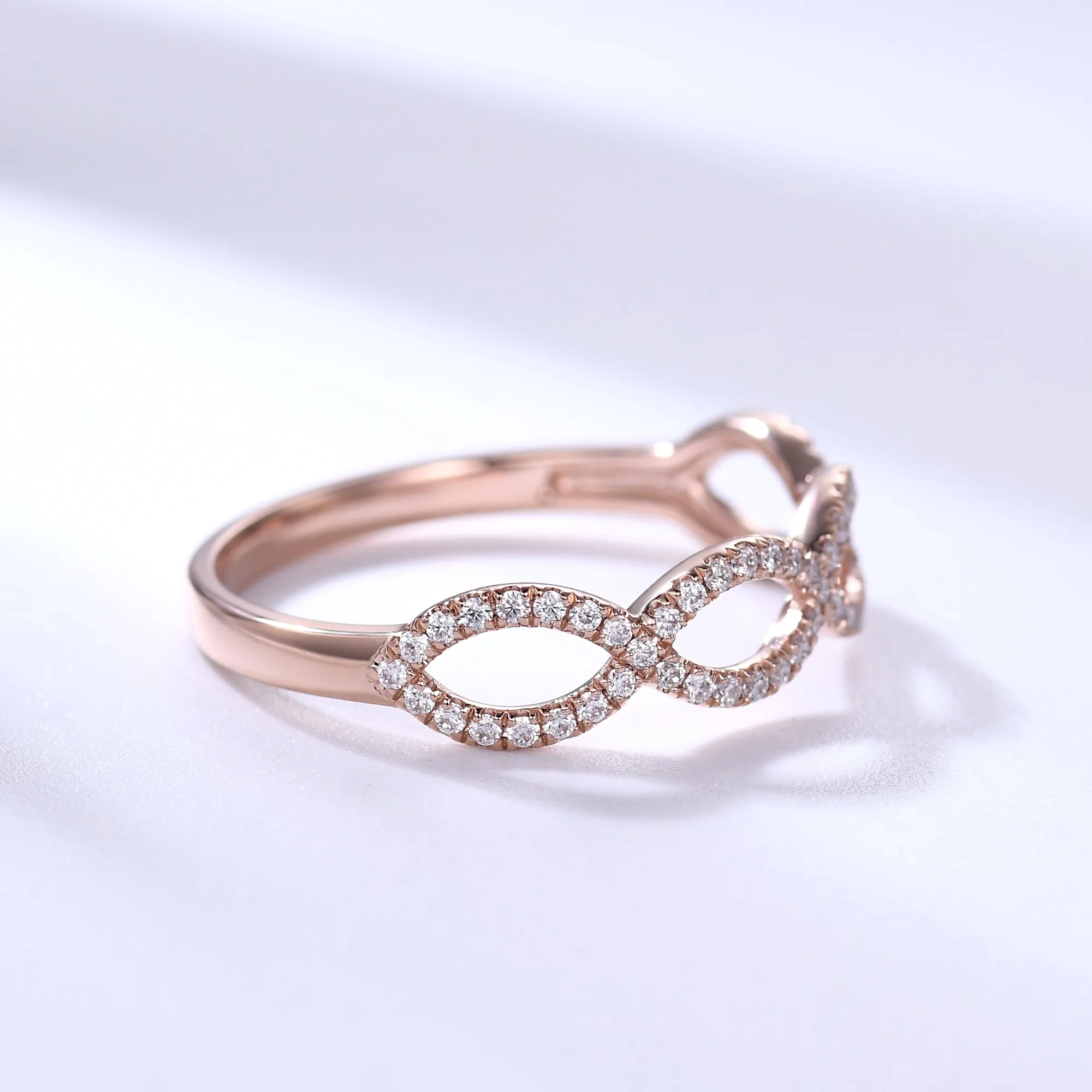 Loop Diamond Wedding Ring Rose Gold Infinity Moissanite Wedding Bands