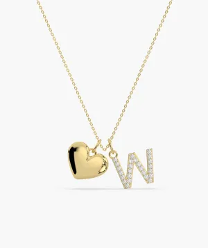 Love and Initial 'W' Diamond Necklace