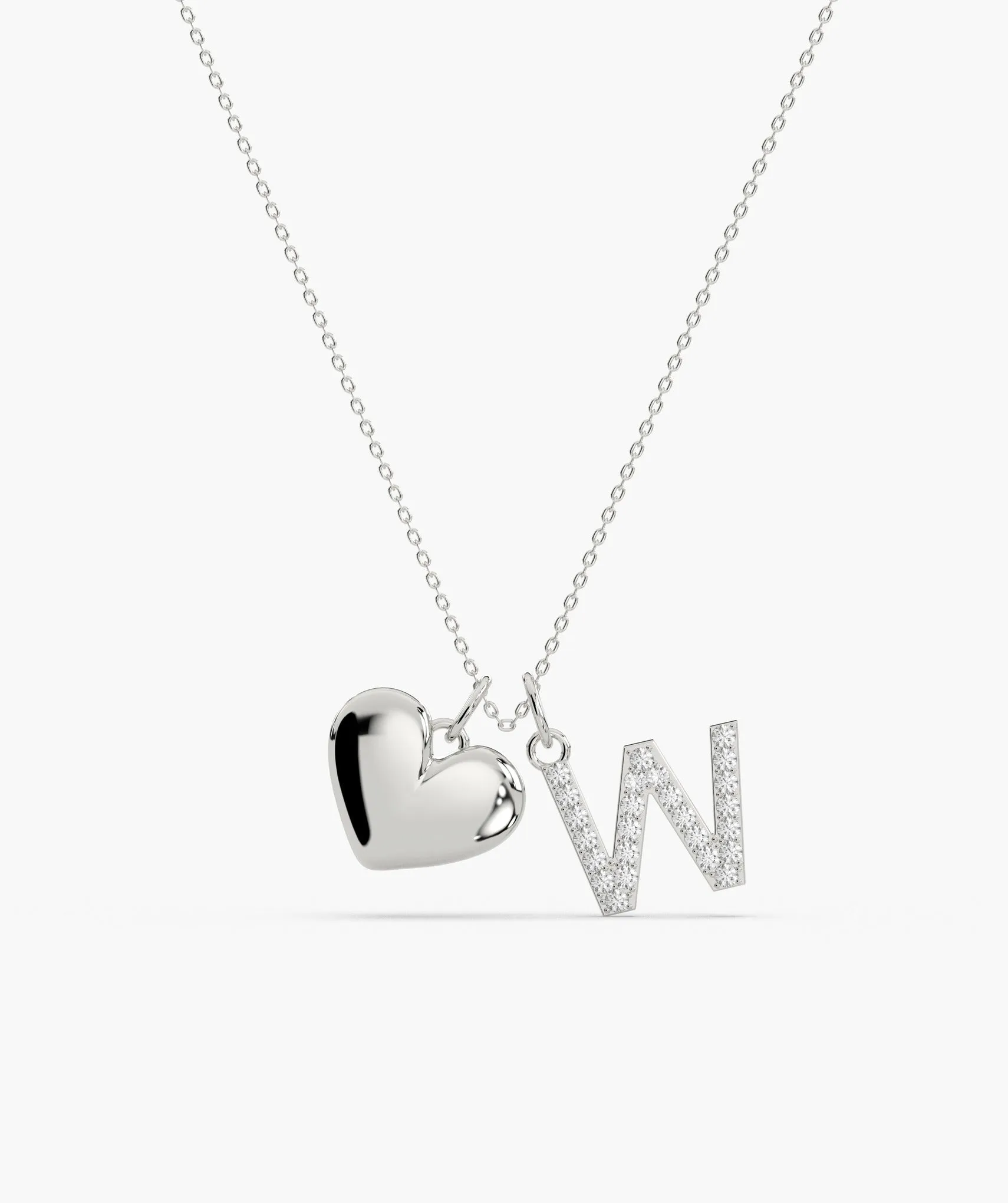 Love and Initial 'W' Diamond Necklace