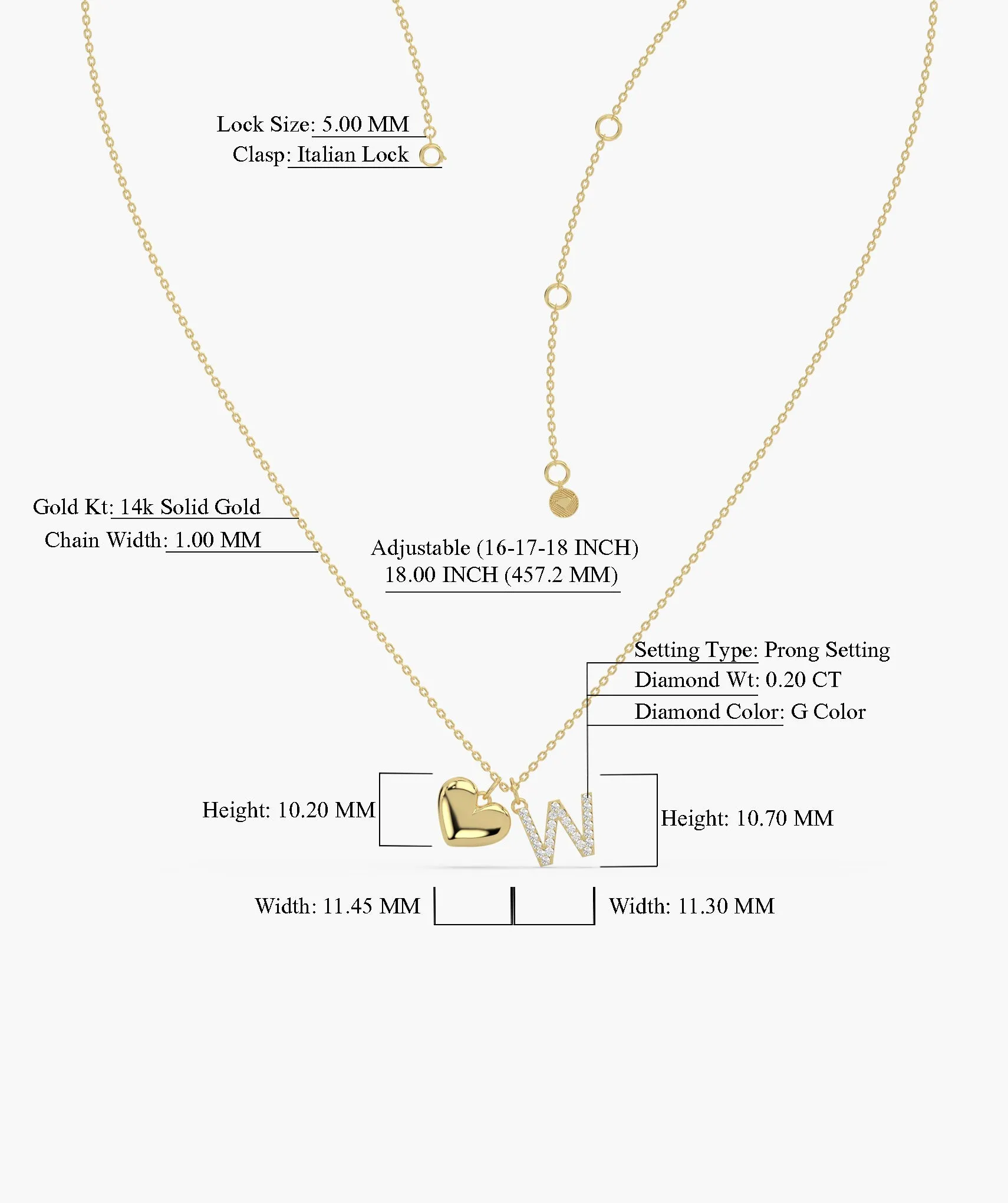 Love and Initial 'W' Diamond Necklace