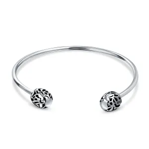 Love Message Filigree Bangle Bracelet with Screw Clasp for European Beads Silver