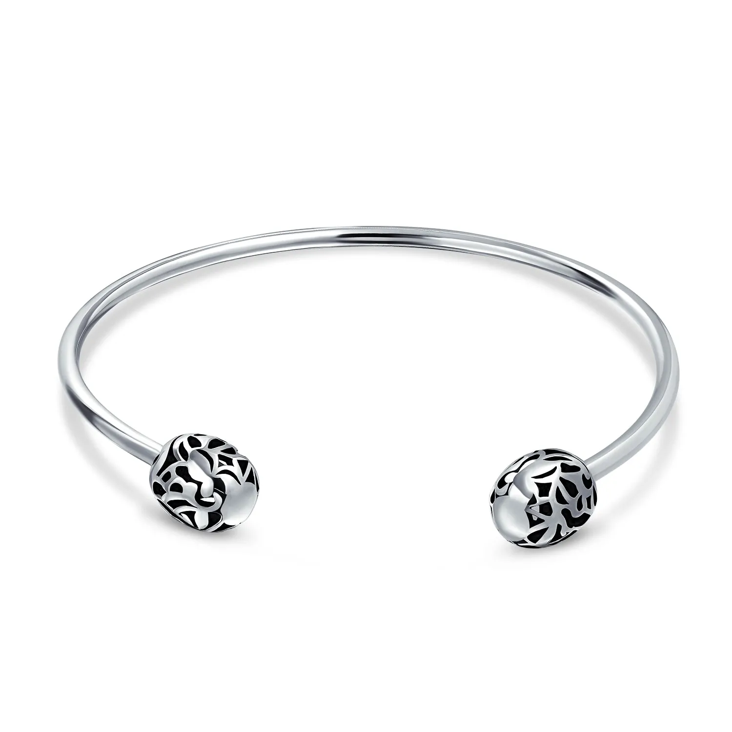 Love Message Filigree Bangle Bracelet with Screw Clasp for European Beads Silver