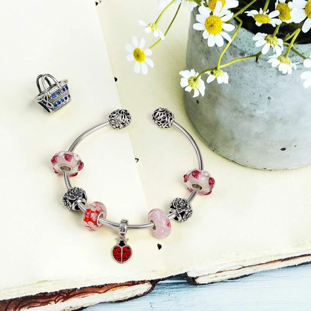 Love Message Filigree Bangle Bracelet with Screw Clasp for European Beads Silver