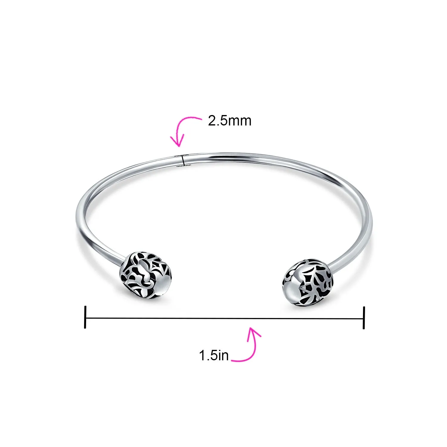Love Message Filigree Bangle Bracelet with Screw Clasp for European Beads Silver