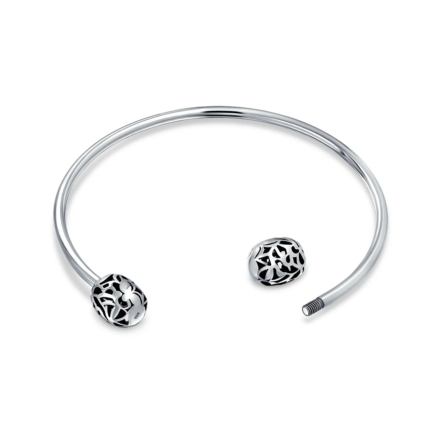 Love Message Filigree Bangle Bracelet with Screw Clasp for European Beads Silver
