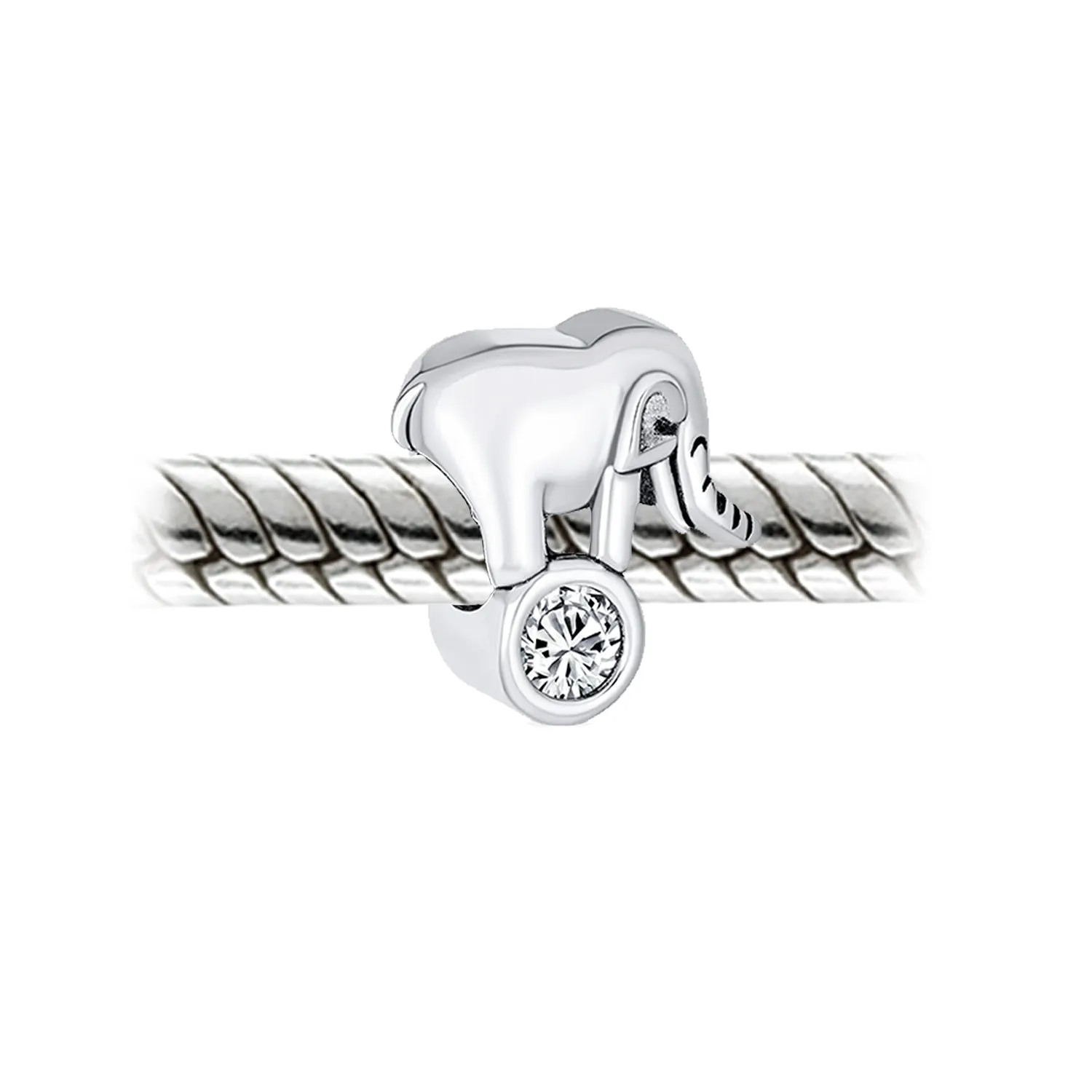 Lucky Elephant Charm Bead with CZ in Sterling Silver for European Bracelets