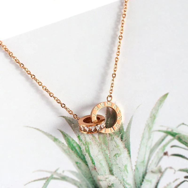 Luxury Crystal Choker Outstanding Fashion Roman Digital Stainless Steel Elegant Gold Silver Color Pendant Amazing Necklaces For Women Jewelry