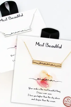 Mama Engraved Bar Pendant Necklace