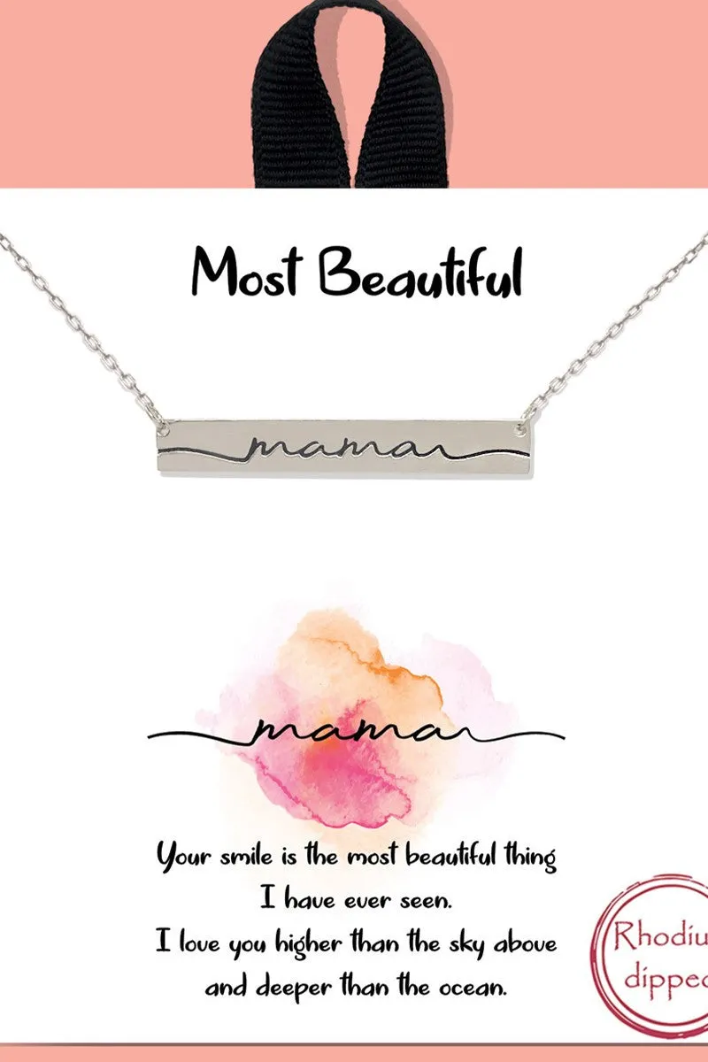 Mama Engraved Bar Pendant Necklace