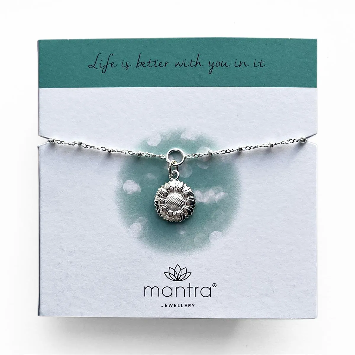 Mantra Sunflower Charm Bracelet | Sterling Silver