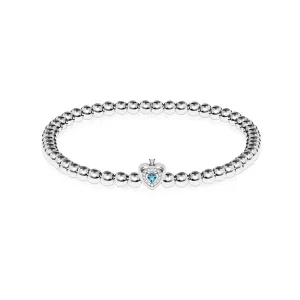 March | Aquamarine Birthstone | Silver | Crystal Heart Bracelet
