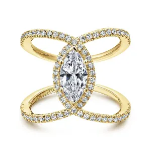 Marquise Halo Wide Twist Diamond Engagement Ring Mounting
