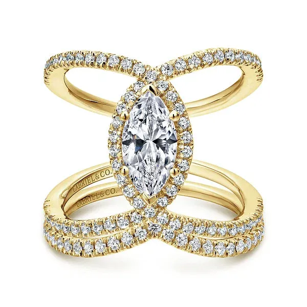 Marquise Halo Wide Twist Diamond Engagement Ring Mounting