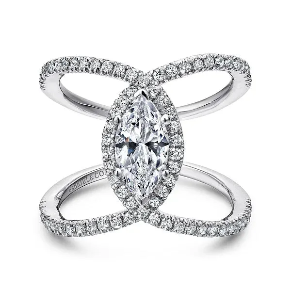 Marquise Halo Wide Twist Diamond Engagement Ring Mounting