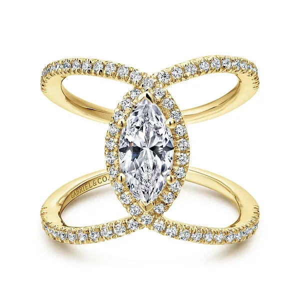 Marquise Halo Wide Twist Diamond Engagement Ring Mounting