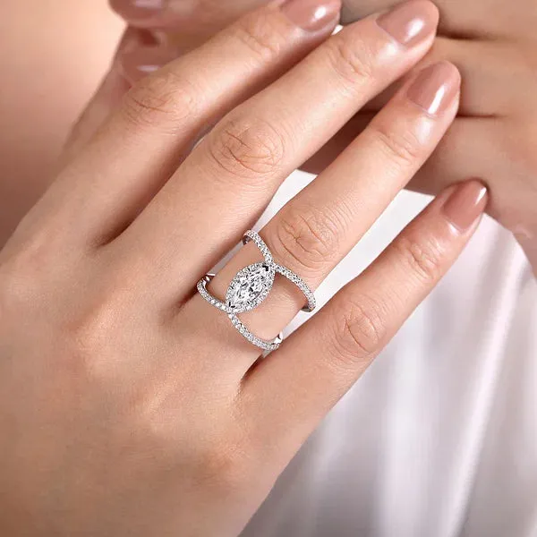 Marquise Halo Wide Twist Diamond Engagement Ring Mounting