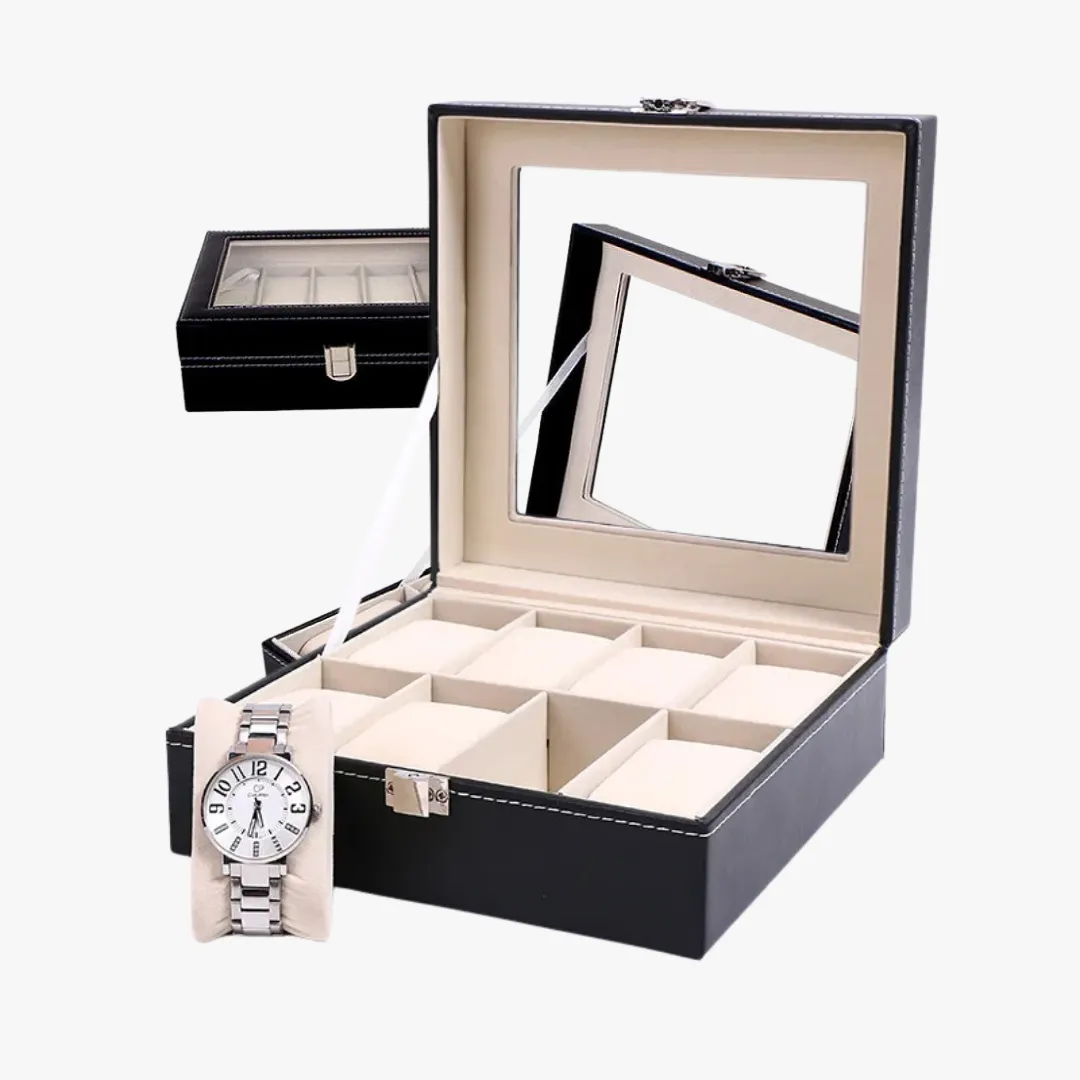 Mason | Watch Display Box – PU Leather Organizer Case with Glass Lid (2–20 Slots)