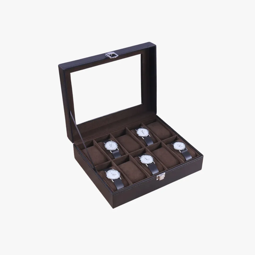 Mason | Watch Display Box – PU Leather Organizer Case with Glass Lid (2–20 Slots)