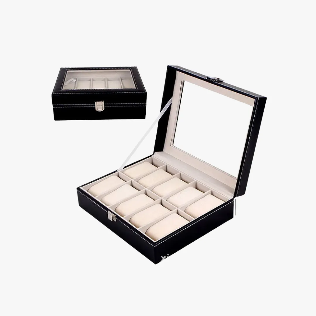Mason | Watch Display Box – PU Leather Organizer Case with Glass Lid (2–20 Slots)