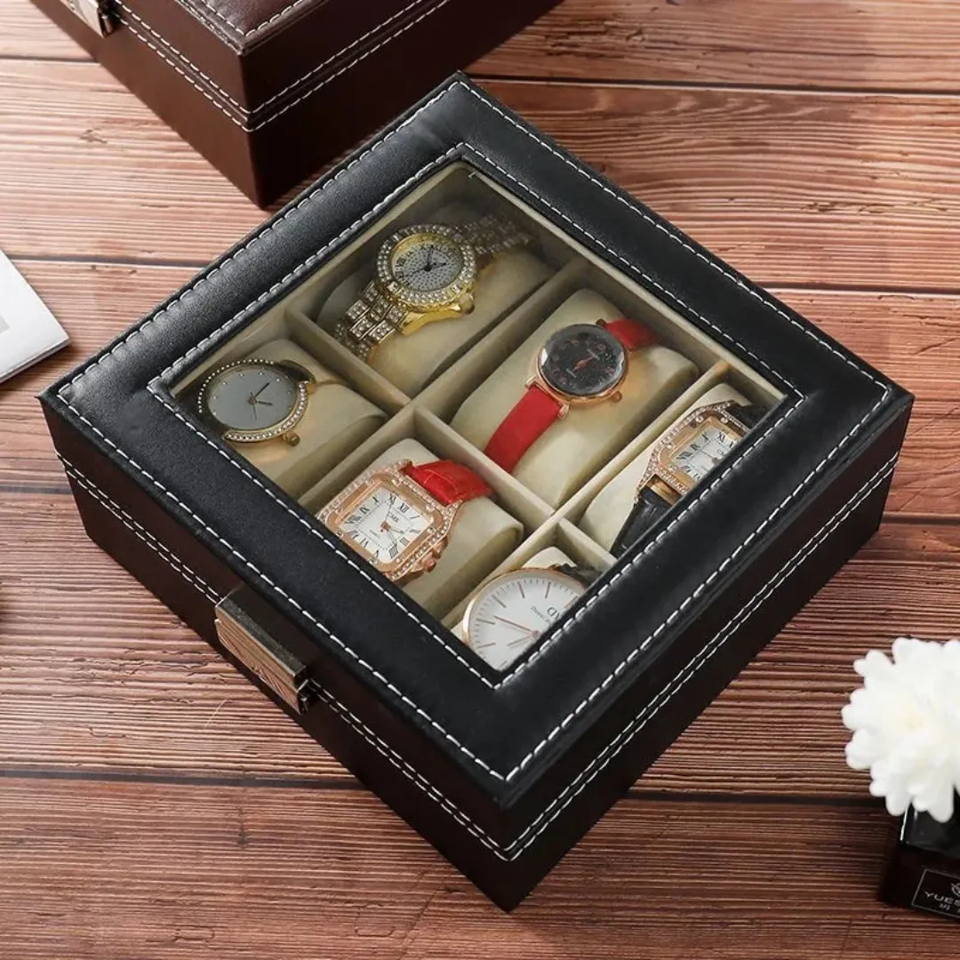 Mason | Watch Display Box – PU Leather Organizer Case with Glass Lid (2–20 Slots)
